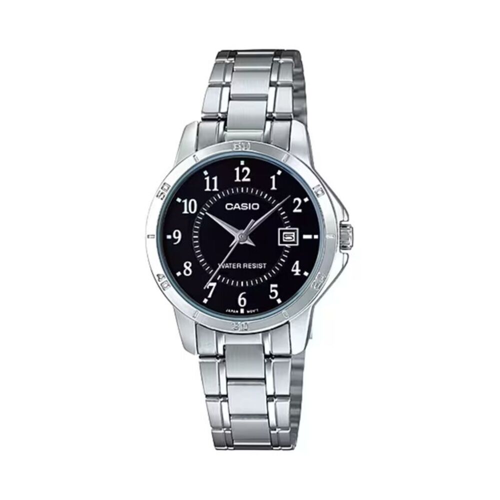 Casio Women’s Silver Bracelet Watch with Black Dial - LTP-V004D-1B